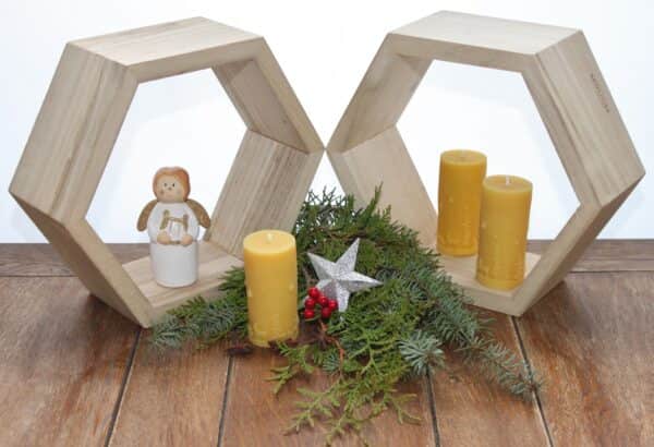 Handgefertigte Bienenwachskerze, Stumpenkerze Winterlandschaft groß, Weihnachten